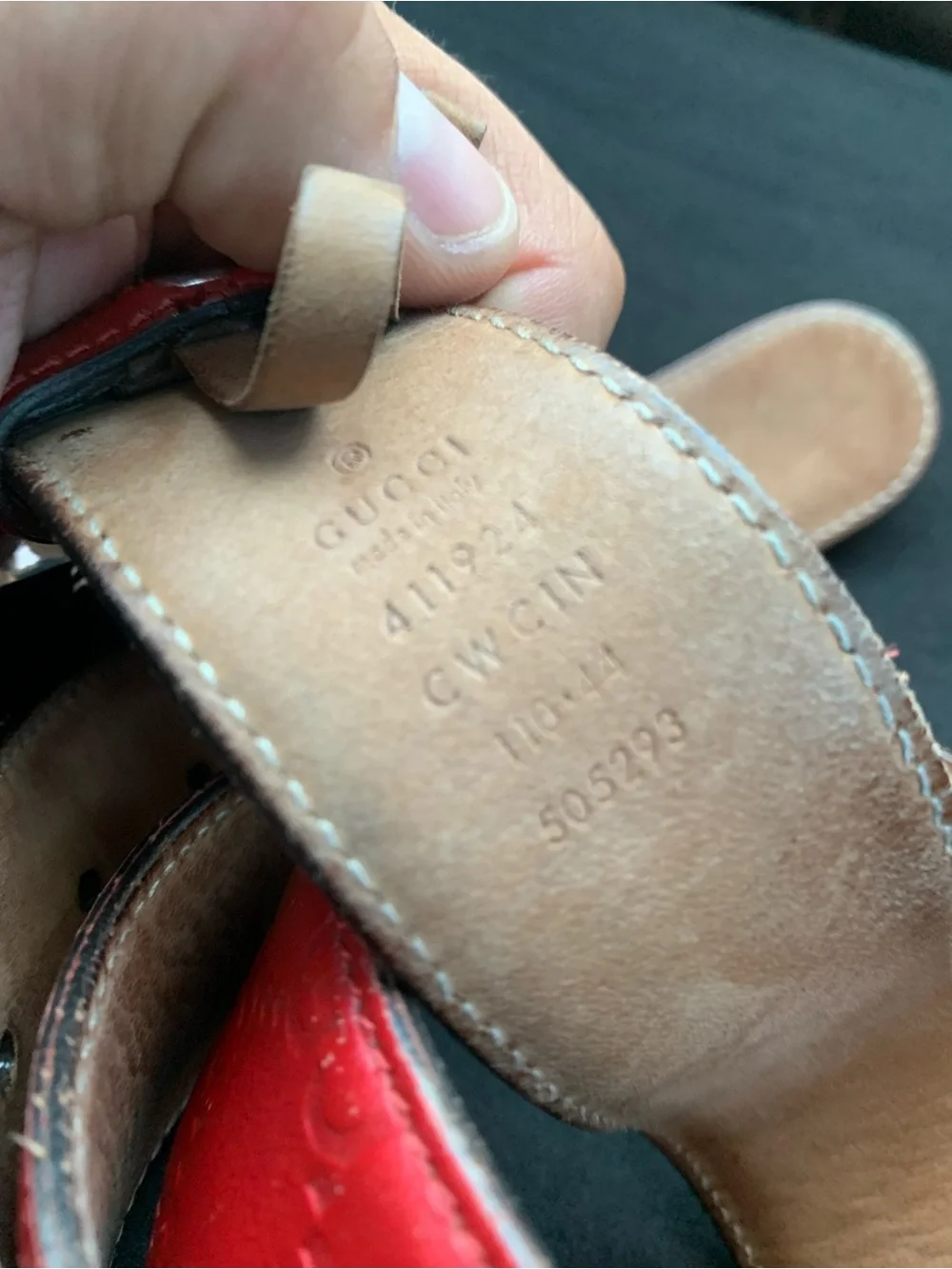 Gucci Red and Tan Leather Sandal Strap